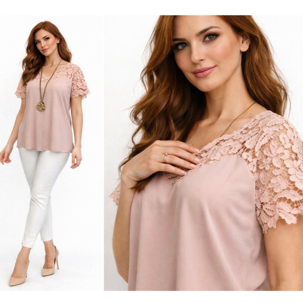 Ricki's Pink Lace Short Sleeve top Size XL